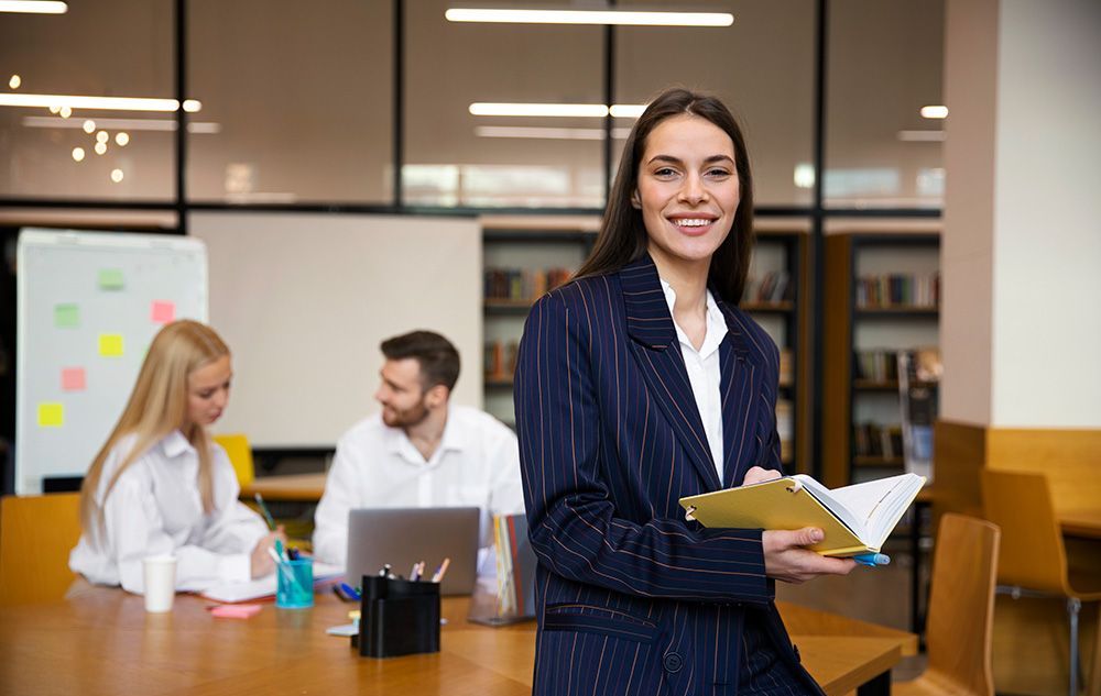 Close up on young business person doing internship