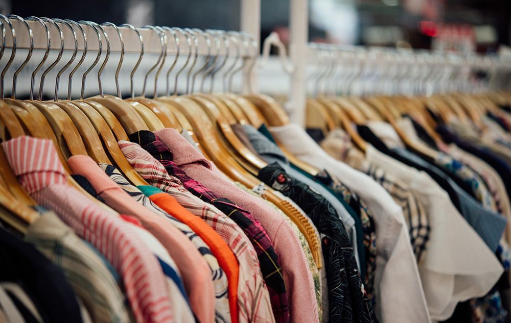 Clothes on hanger at the secondhand store