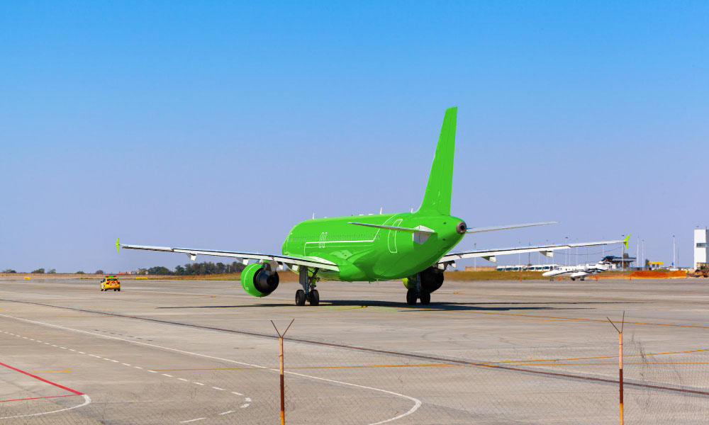 Green plane at the airport