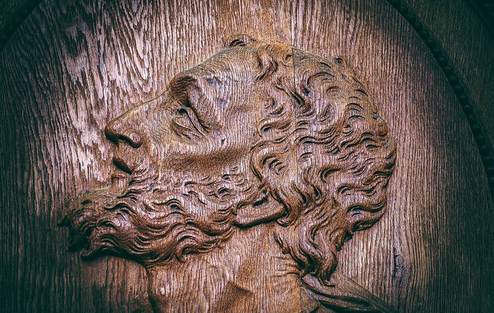 Jesus wood face woodcut