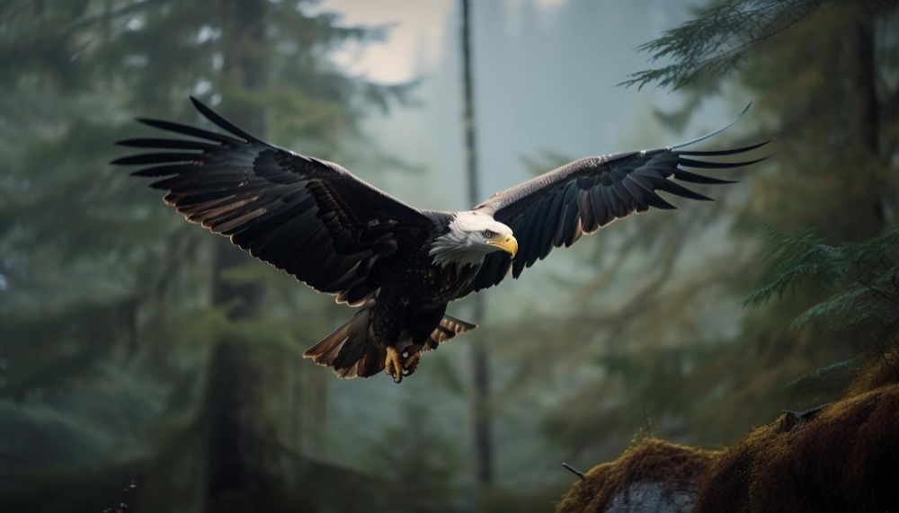 Majestic eagle spreads wings in the air