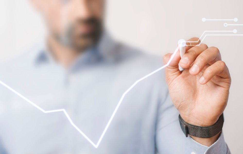 Man giving a business presentation using a futuristic digital pen