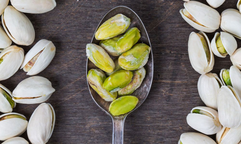 Pistachios on a spoon