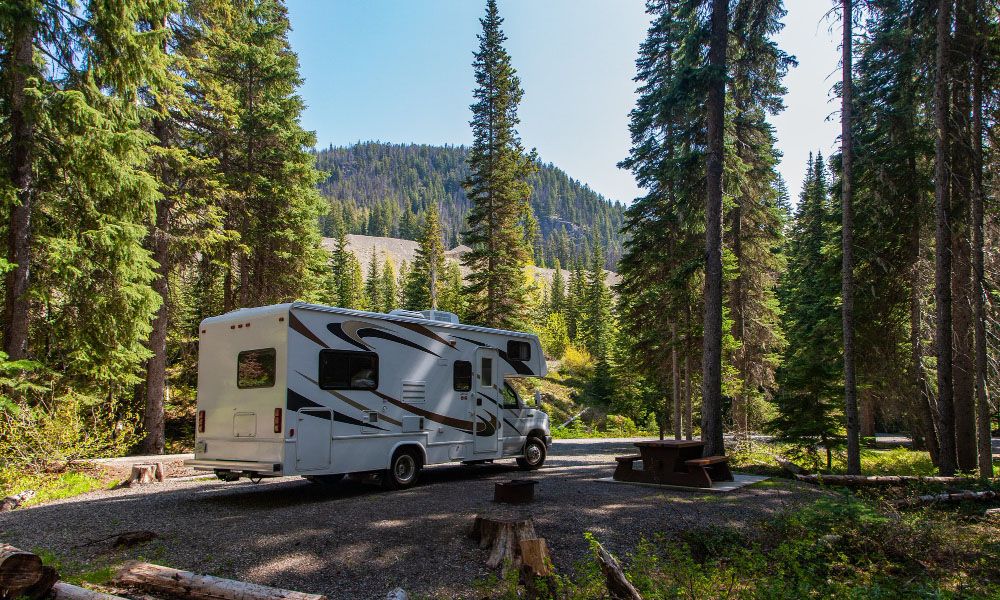 Recreational vehicle at a mountain camping