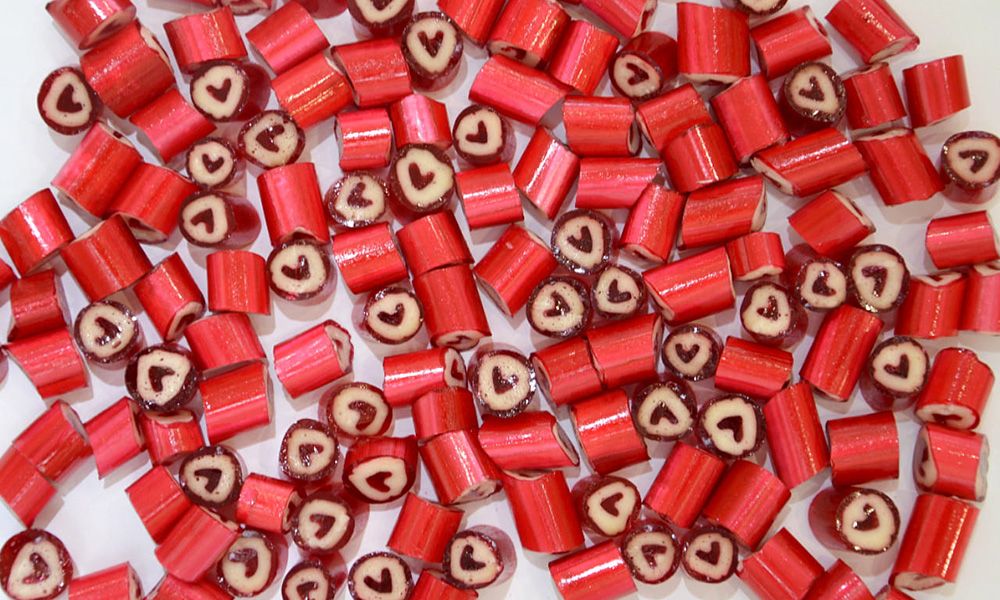 Red caramel candies with heart