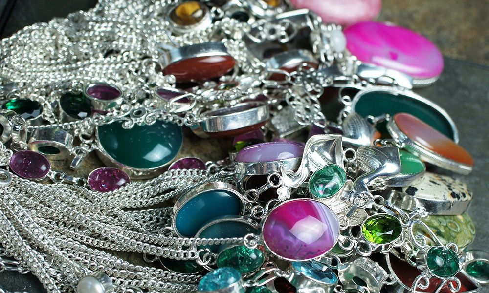 Silver jewelry with various precious gemstones