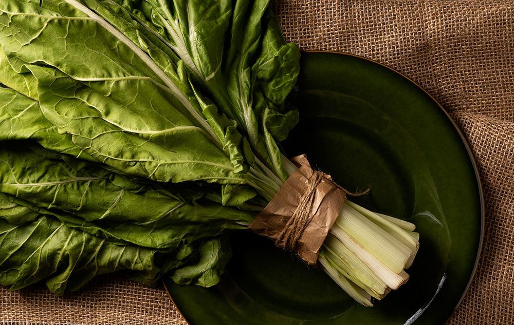 Top view chard kale on plate